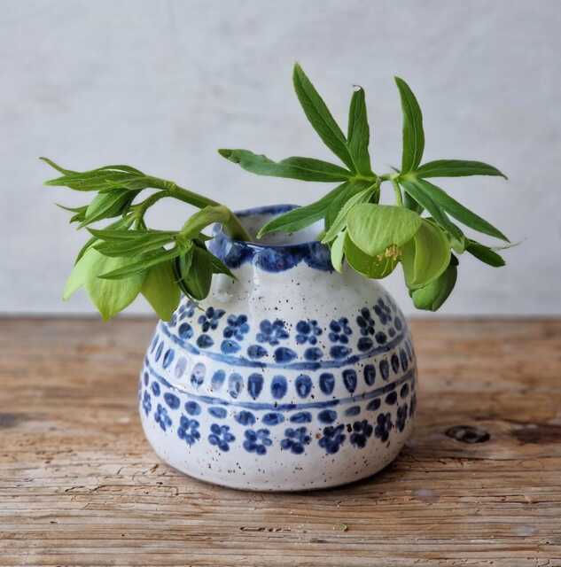 Handmade Ceramic Bud Vase, Blue & White Small Handbuilt Vase For Flowers, Mother's Day Gift - image 1