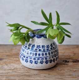 Handmade Ceramic Bud Vase, Blue & White Small Handbuilt Vase For Flowers, Mother's Day Gift - thumbnail 1
