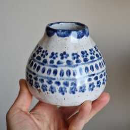 Handmade Ceramic Bud Vase, Blue & White Small Handbuilt Vase For Flowers, Mother's Day Gift - thumbnail 3