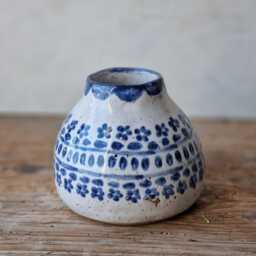 Handmade Ceramic Bud Vase, Blue & White Small Handbuilt Vase For Flowers, Mother's Day Gift - thumbnail 2