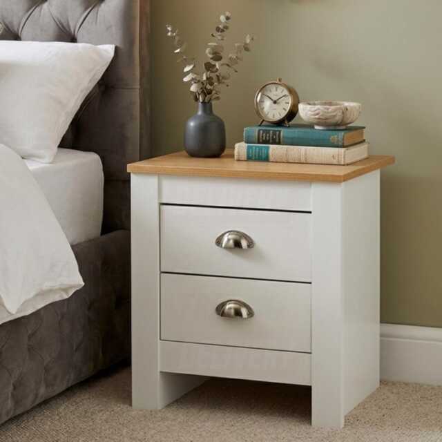 Oak Top Bedside Table 2 Drawer Wooden Nightstand Storage Bedroom Unit - image 1