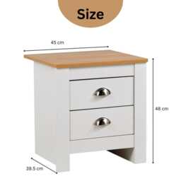 Oak Top Bedside Table 2 Drawer Wooden Nightstand Storage Bedroom Unit - thumbnail 4
