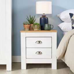 Oak Top Bedside Table 2 Drawer Wooden Nightstand Storage Bedroom Unit - thumbnail 3