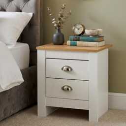 Oak Top Bedside Table 2 Drawer Wooden Nightstand Storage Bedroom Unit