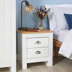 Oak Top Bedside Table 2 Drawer Wooden Nightstand Storage Bedroom Unit - thumbnail 2