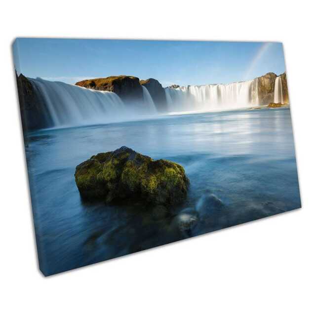 Vibrant Rainbow Over Godafoss Waterfalls Iceland Landscape Print Nordic Wall Art For Home & Office - image 1