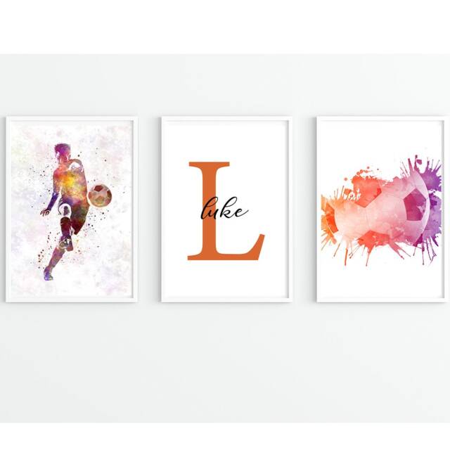 Personalised Watercolour Splash Football Set Of 3 Prints
