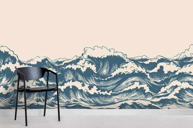 Blue Waves Wallpaper Mural, Peel & Stick Removable Wall Art - image 1
