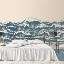 Blue Waves Wallpaper Mural, Peel & Stick Removable Wall Art - thumbnail 3