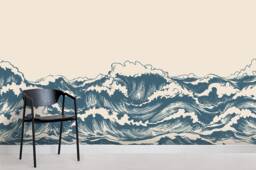 Blue Waves Wallpaper Mural, Peel & Stick Removable Wall Art - thumbnail 1