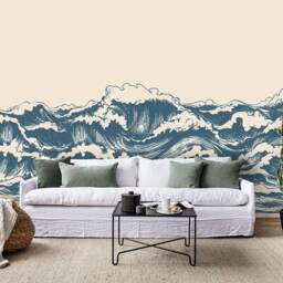Blue Waves Wallpaper Mural, Peel & Stick Removable Wall Art - thumbnail 2