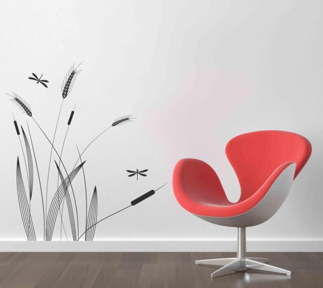 Vinyl Art Decal Stylish Modern Foliage Sedge Wheat Cane Grass Dragon Fly Wall Sticker Decor By Decalisland-Stylish Sd 023 - image 1