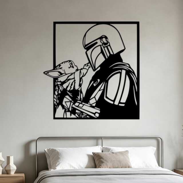 Cosmic Warrior & Tiny Alien Metal Wall Hanging, Space Character Iron Artwork, Gift For Sci-Fi Fans, Cutout Plaque - image 1