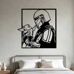 Cosmic Warrior & Tiny Alien Metal Wall Hanging, Space Character Iron Artwork, Gift For Sci-Fi Fans, Cutout Plaque - thumbnail 1