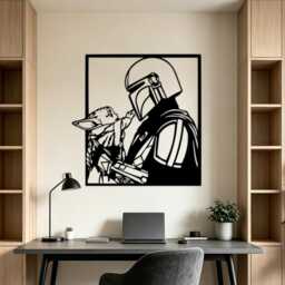 Cosmic Warrior & Tiny Alien Metal Wall Hanging, Space Character Iron Artwork, Gift For Sci-Fi Fans, Cutout Plaque - thumbnail 4