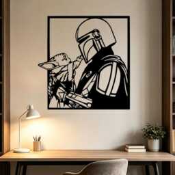 Cosmic Warrior & Tiny Alien Metal Wall Hanging, Space Character Iron Artwork, Gift For Sci-Fi Fans, Cutout Plaque - thumbnail 2