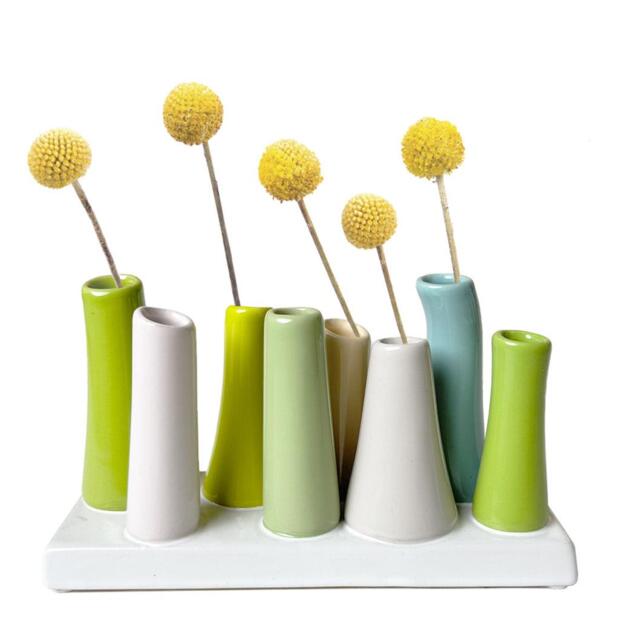 Pea Green Tube Bud Vases - Set Of 8 Handcrafted Ceramic - image 1