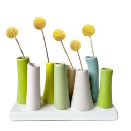 Pea Green Tube Bud Vases - Set Of 8 Handcrafted Ceramic - thumbnail 1
