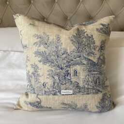 Blue Toile De Jouy Linen Cushion Cover, French Country Pillow Vintage Bedding, Farmhouse Decor - thumbnail 3
