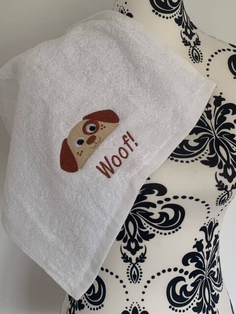 Dog Head Towel - Personalised Face Cloth/Hand Bath = Embroidered - image 1