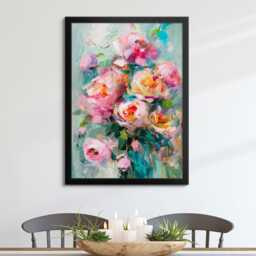 Abstract Floral Wall Art Print Blush Pink Peony Bouquet Pastel Teal Modern Canvas Or Black Framed Decor For Living Room - thumbnail 4