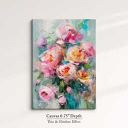 Abstract Floral Wall Art Print Blush Pink Peony Bouquet Pastel Teal Modern Canvas Or Black Framed Decor For Living Room - thumbnail 2