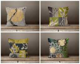 Gold Yellow Cushion Cover-Flower Yellow Grey Pillow Case-Mustard Modern Leaves Case-Garden Throw Cover-Gift For Her