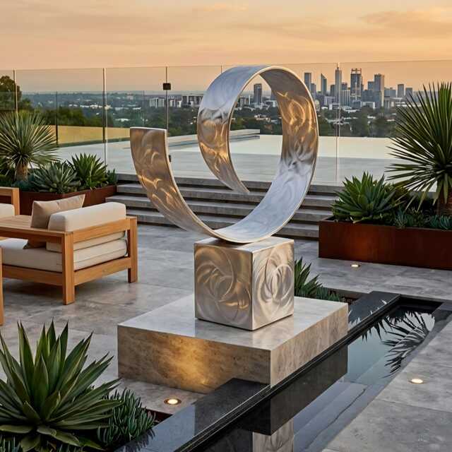 Abstract Metal Sculpture Curl Silver Handcrafted Luxury Modern Art Decor, Indoor, Outdoor - image 1