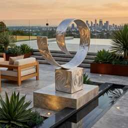 Abstract Metal Sculpture Curl Silver Handcrafted Luxury Modern Art Decor, Indoor, Outdoor