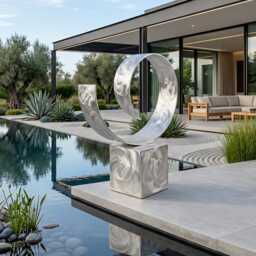 Abstract Metal Sculpture Curl Silver Handcrafted Luxury Modern Art Decor, Indoor, Outdoor - thumbnail 2