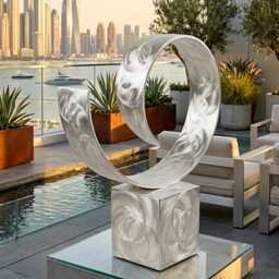 Abstract Metal Sculpture Curl Silver Handcrafted Luxury Modern Art Decor, Indoor, Outdoor - thumbnail 3