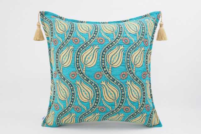 Fabric Pillow 20x20, Pillow, Turquoise Blue Tulip Pattern Pillow, Turkish Pillow, Bohemian Pillow, Accent Pillow, Decorative Pillow - image 1