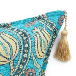 Turkish Fabric Pillow Cover 20x20, Turquoise Blue Boho Throw Pillow, Running Water Tulip Pattern Decorative Sofa Accent Ethnic Cushion Case - thumbnail 3