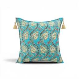 Turkish Fabric Pillow Cover 20x20, Turquoise Blue Boho Throw Pillow, Running Water Tulip Pattern Decorative Sofa Accent Ethnic Cushion Case