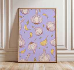 Garlic Kitchen Poster, Modern Botanical Wall Art Print, Purple Food Illustration, Rustic Farmhouse Culinary Decor - thumbnail 1