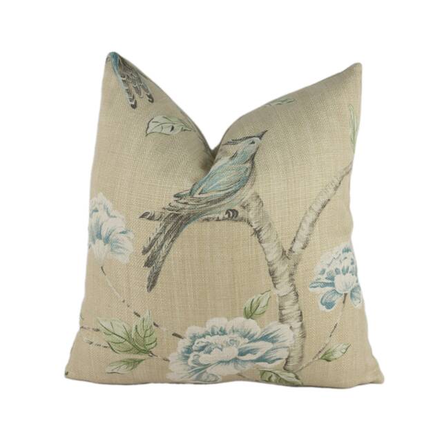Zoffany - Woodville Pebble Classic Bird & Blossom Chinoiserie Cushion Cover Handmade Throw Pillow Designer Home Decor - image 1