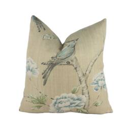 Zoffany - Woodville Pebble Classic Bird & Blossom Chinoiserie Cushion Cover Handmade Throw Pillow Designer Home Decor - thumbnail 1