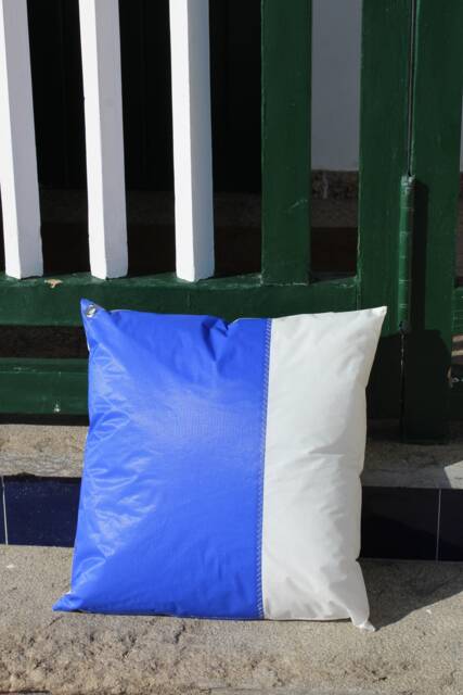 Nautical Sailcloth Pillow Cover Blue Boat Cushion, Home Decor Segeltusch Kissen 16 X - image 1