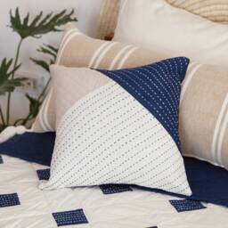 Fayoum Fields Blue Handstitched Pillowcase Patchwork Throw Pillow Cover Living Room Bedding Decorative 100% Egyptian Cotton Embroidery - thumbnail 1