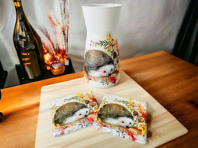 Autumn Hedgehog Vase, Coasters, Gifts, Home Decor - image 1