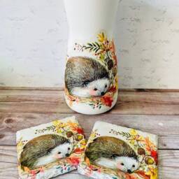 Autumn Hedgehog Vase, Coasters, Gifts, Home Decor - thumbnail 3