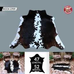 Elegant Medium Cowhide Rug - Dark Brown & White Hair-On Leather For Contemporary Charm - thumbnail 2