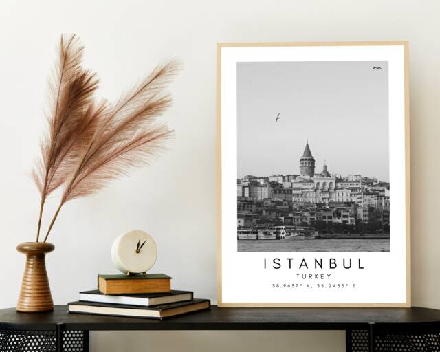 Istanbul Cityscape Print Black & White Turkey Wall Art - image 1