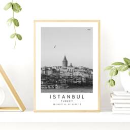 Istanbul Cityscape Print Black & White Turkey Wall Art - thumbnail 2