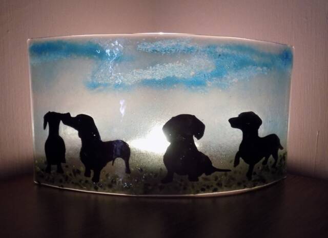 Glass Fused Dachshund Tea Light Shade, Hand-Painted Candle Holder - image 1