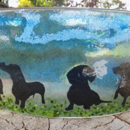 Glass Fused Dachshund Tea Light Shade, Hand-Painted Candle Holder - thumbnail 2