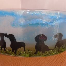 Glass Fused Dachshund Tea Light Shade, Hand-Painted Candle Holder - thumbnail 3