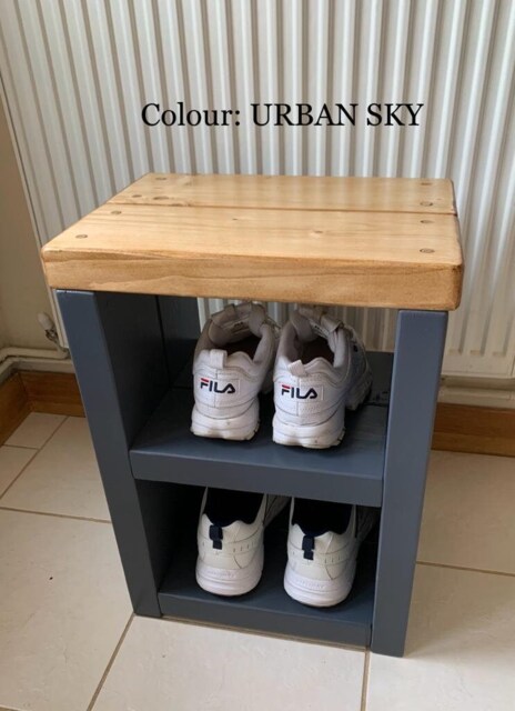 Painted Shoe Bench Handmade Rustic Solid Wood Small Shoe Bench Hallway Storage Oak Pine Walnut - image 1