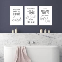 Set Of 3 Bathroom Prints, Grey Quote, Funny Decor, Wall Art, Wash Your Hands - thumbnail 2