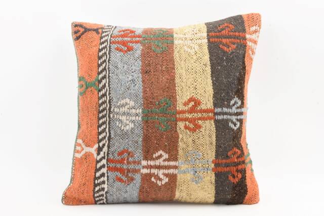 Handmade Turkish Kilim Pillow Embroidered Wool Cushion Cover - 18''x18'' - image 1